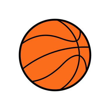 Basketbol topu ikonu, turuncu ve siyah tabela, spor sembolü, düz vektör illüstrasyonu