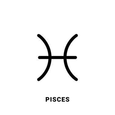 Balık burcu işareti, siyah astrolojik sembol, tek vektör tasarım elementi.