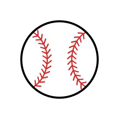 Beyzbol topu ikonu, beyaz ve kırmızı işaret, siyah çizgili spor sembolü, vektör illüstrasyonu