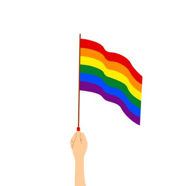 El ele tutuşan gökkuşağı gurur bayrağı, Gurur Ayı için vektör tasarım unsuru, LGBT etkinlikleri, davetiyeler, kartlar, geçit töreni