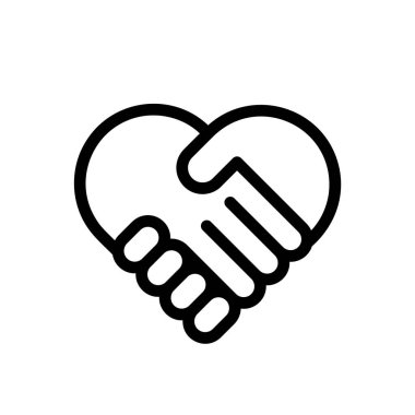 El sıkışma çizgisi simgesi, kalp şekli logosu, siyah çizgili basit beyaz vektör tasarım ögesi