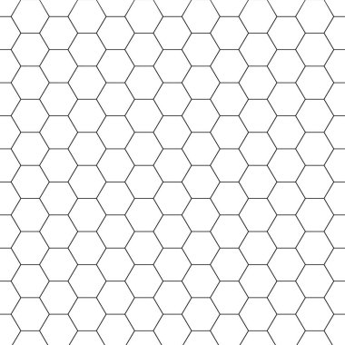 Bal peteği ızgara dokusu, siyah ve beyaz pürüzsüz desen, basit vektör illüstrasyonu