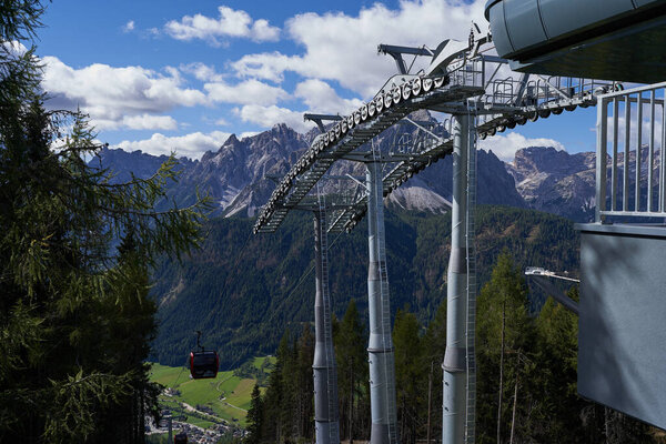 Sexten, Italy - September 19, 2022 - the premium 10-seater HELMJET SEXTEN gondola lift                                 