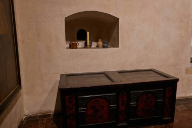 Karlstejn, Czech Republic - February 11, 2023 - medieval gothic castle interior on a winter afternoon                               