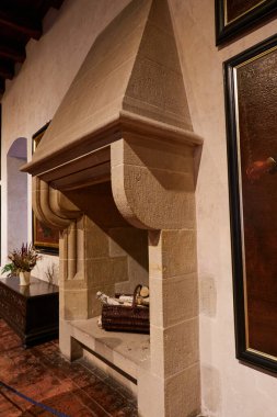 Karlstejn, Czech Republic - February 11, 2023 - medieval gothic castle interior on a winter afternoon                               