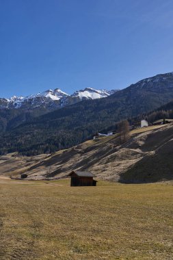 Neustift im Stubaital, Avusturya - 16 Mart 2023 - Neustift yakınlarında güzel çayırlar ve yamaçlar                                  