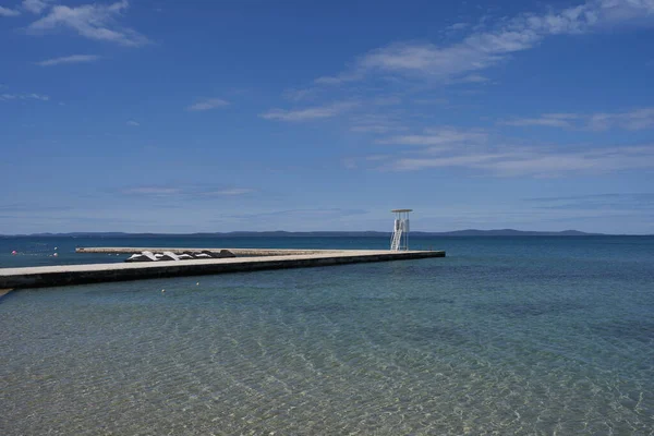 Zaton Croazia Maggio 2023 Spiaggia Sul Mare Bagnino Sorgono Zaton — Foto Stock