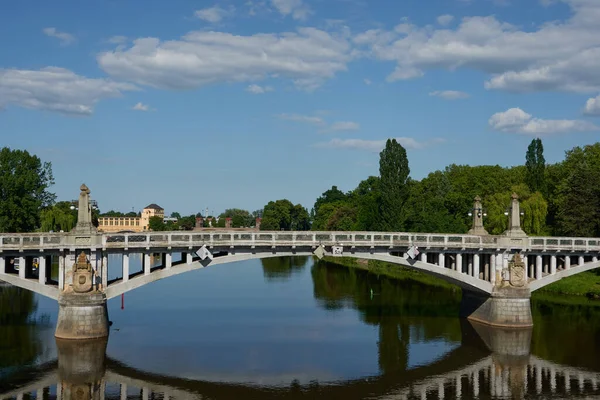 stock image   Nymburk, Czech Republic - May 30, 2023 - the road bridge in Nymburk carries the road over the Elbe, on a sunny spring afternoon                              