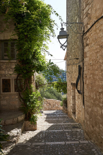 Saint-Paul de Vence, France August 11, 2023 - traditional old stone houses on a street in the medieval town of Saint Paul de Vence