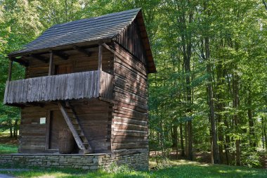 Roznov kapsülü Radhostem, Çek Cumhuriyeti - 28 Eylül 2023 - Eflak köyü - güneşli bir sonbahar gününde kırsal kesimde ahşap evler                               