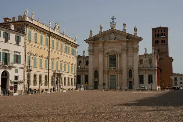 stock image Mantua, Italy - June 19, 2024 - Sordello Square (Piazza Sordello) with the Saint Peter Cathedral, the Bishop Palace and the Ducal Palace (Palazzo Ducale)                               