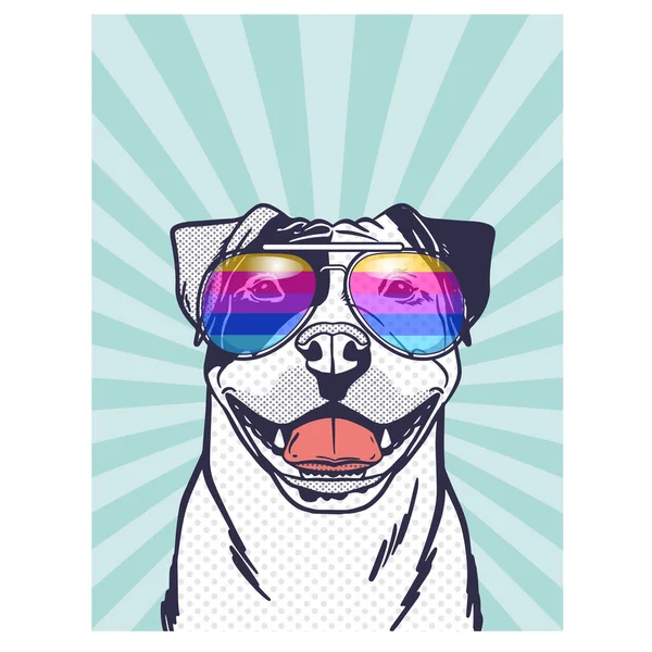 Adorable Dog Sporting Glasses Playful Amusing Portrait — Stock Vector