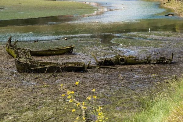 Velho Barco Água Pantanosa Uma Cena Tranquila Calma — Fotografia de Stock