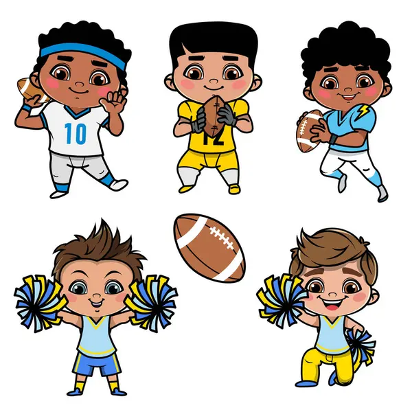 stock vector Americankan football players kids team