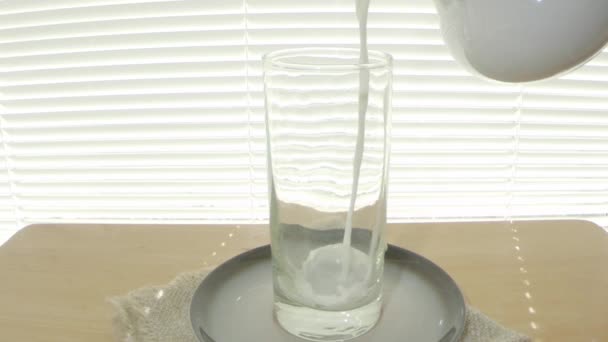Milk Poured Glass Slow Motion Concept Morning Breakfast Milk Drink — Stock Video