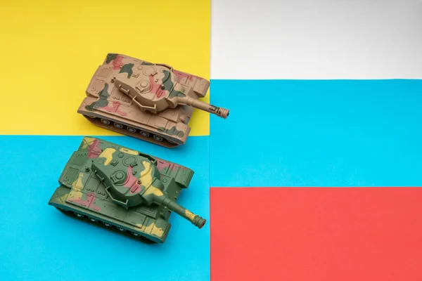 Tanques Militares Ucranianos Entraram Nas Fronteiras Estado Bandeiras Ucrânia Rússia — Fotografia de Stock