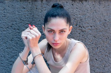 Güzel bir kadının portresi. 25-30 yaşlarında. Kelepçeli..