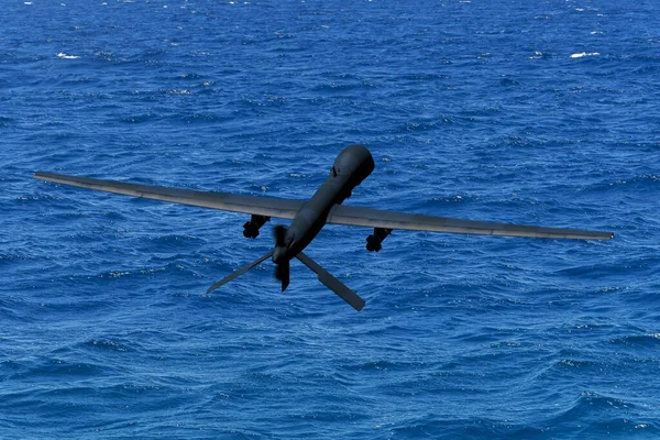 Combat surface drone attack, drone flying over the sea , war in Ukraine, air strike from the sea, 3d render.
