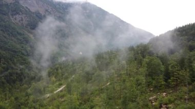 Avusturya 'da dağ manzarası, dağlar ve vadiler bulutlu bir günde, sis ve bulutlar.