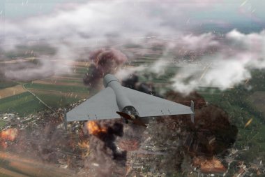 Bir kamikaze uçağı konut binalarının üzerinden uçuyor, İHA sivillerin evlerine ve altyapılarına saldırıyor.