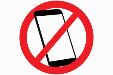 Akıllı telefonun üstü kırmızı bir çemberle çizilmiş. Telefon kullanılmasını yasaklayan bir tabela.