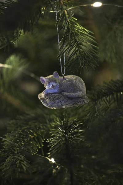 Yeni yıl oyuncağı uyuyan kedi