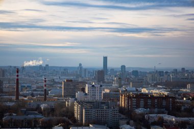 View of the city from the top, the forest of multi-storey buildings. High quality photo