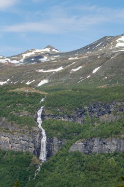 Norveç, dağlardaki şelalenin manzara fotoğrafı