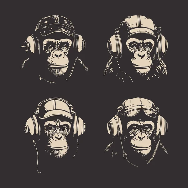 Zestaw Vintage Retro Funky Małpy Może Być Stosowany Logo Godło — Wektor stockowy