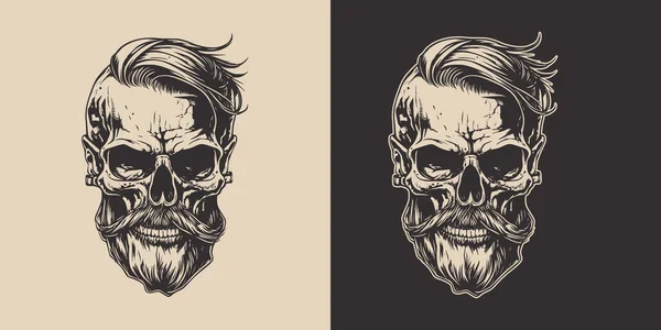 Set Vintage Retro Scary Hipster Skull Can Used Emblem Logo — Image vectorielle