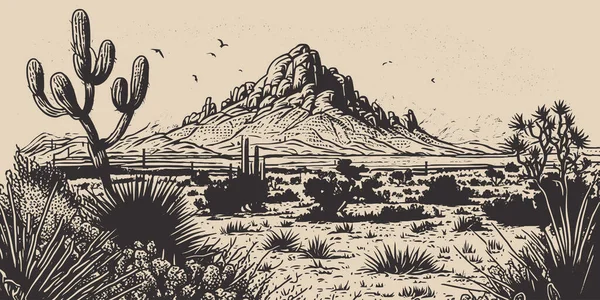 Bergwüste Texas Hintergrundlandschaft Wild West Abenteuer Erkunden Inspirierende Stimmung Grafik — Stockvektor