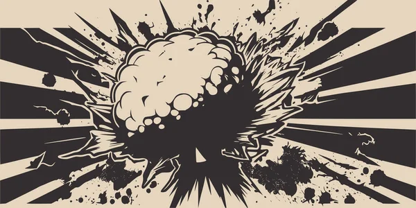 复古卡尔顿漫画油墨抽象画纹理背景与巨大的原子爆炸 图形艺术矢量 — 图库矢量图片