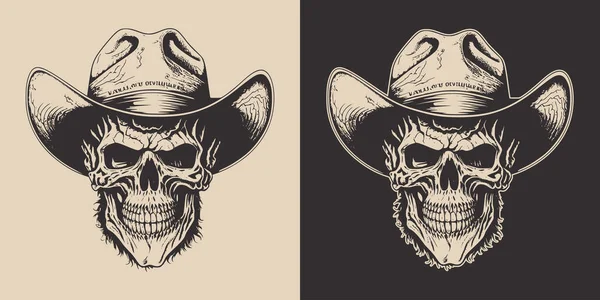 Set Vintage Retro Scary Hipster Cawboy Skull Hat Can Used — स्टॉक व्हेक्टर