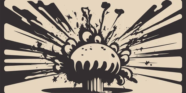 复古卡尔顿漫画油墨抽象画纹理背景与巨大的原子爆炸 图形艺术矢量 — 图库矢量图片