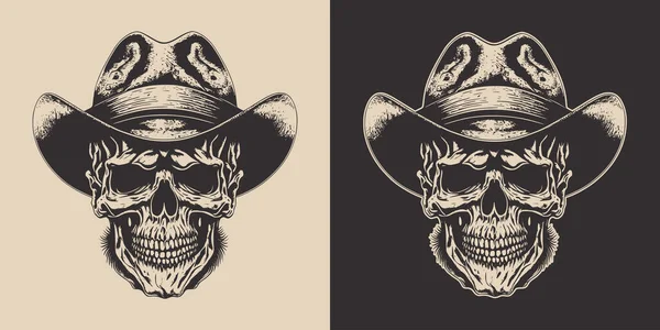 Set Vintage Retro Scary Hipster Cawboy Skull Hat Can Used — Stockový vektor