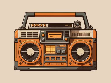 Retro vintage wooscut, modern tarz müzik, ses kaydedici hoparlör, kaset türleri için. Logo ya da simge gibi kullanılabilir. Grafik Sanatı Vektörü İllüstrasyonu.
