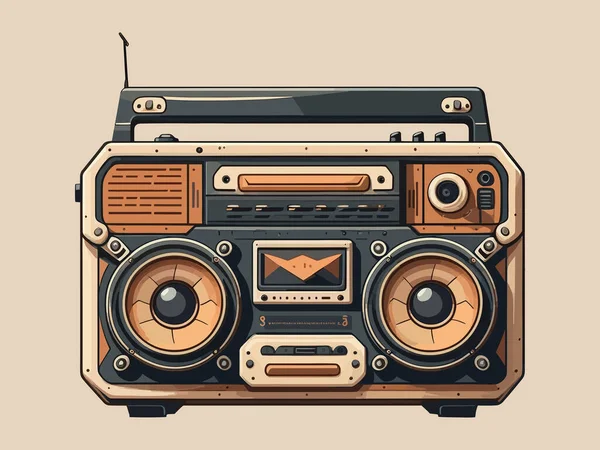 Printengraving Retro Vintage Wooscut Modern Style Music Audio Boombox Speaket — Vector de stock
