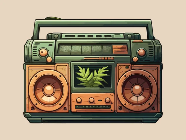 Grawerowanie Retro Vintage Wooscut Nowoczesny Styl Audio Boombox Głośnik Dla — Wektor stockowy