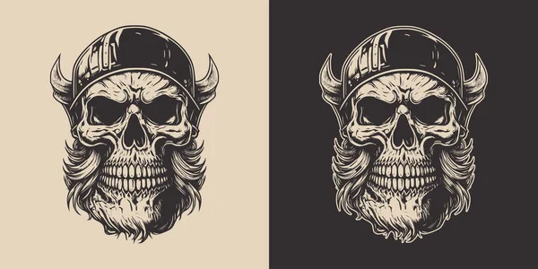 Set Vintage Retro Scary Hipster Warrior Battle Viking Skull Can — Image vectorielle