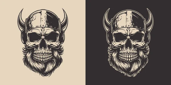 Set Vintage Retro Scary Hipster Warrior Battle Viking Skull Can — Stockvektor