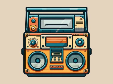 Retro vintage ahşap oyma modern tarz müzik hoparlörü kaset türleri için. Logo ya da simge gibi kullanılabilir. Grafik Sanatı Vektörü İllüstrasyonu.