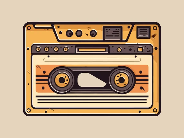 Гравировка Ретро Винтажных Гравюр Современном Стиле Музыкальная Аудиокассета Использоваться Логотип — стоковый вектор