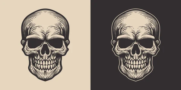 Set Vintage Retro Scary Hipster Skull Can Used Emblem Logo — стоковий вектор
