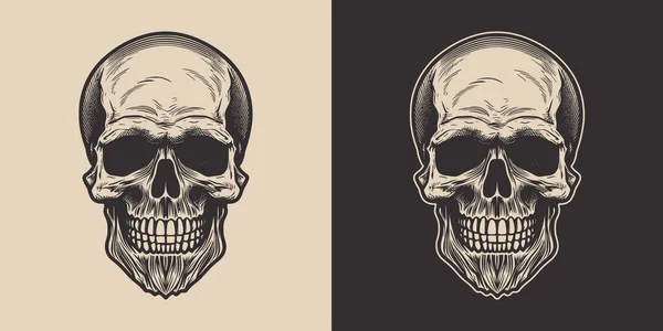 Set Vintage Retro Scary Hipster Skull Can Used Emblem Logo — стоковый вектор