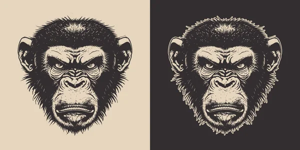 고전적 역풍의 원숭이 엠블럼 포스터 디자인에 수있습니다 모노크롬 그래픽 완성하는 — 스톡 벡터