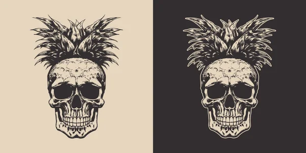 Set Vintage Retro Scary Hipster Skull Pineapple Head Can Used — Stockvektor