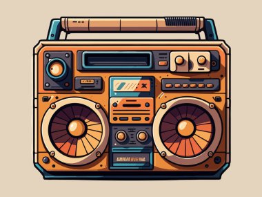 Retro vintage wooscut, modern tarz müzik, ses kaydedici hoparlör, kaset türleri için. Logo ya da simge gibi kullanılabilir. Grafik Sanatı Vektörü