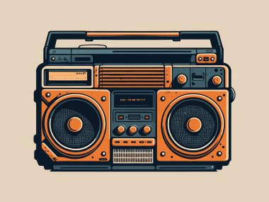 Retro vintage wooscut, modern tarz müzik, ses kaydedici hoparlör, kaset türleri için. Logo ya da simge gibi kullanılabilir. Grafik Sanatı Vektörü