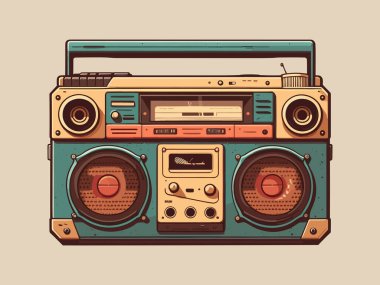 Retro vintage wooscut, modern tarz müzik, ses kaydedici hoparlör, kaset türleri için. Logo ya da simge gibi kullanılabilir. Grafik Sanatı Vektörü
