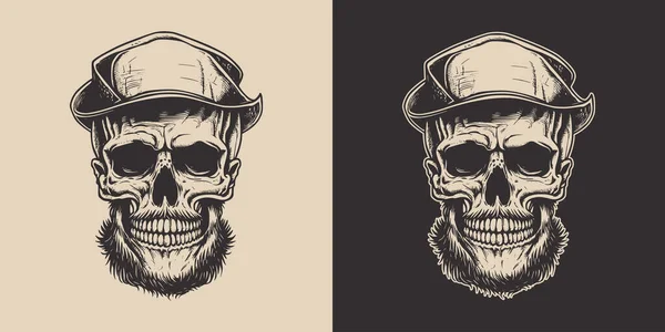 Set Vintage Retro Scary Hipster Skull Can Used Emblem Logo — ストックベクタ